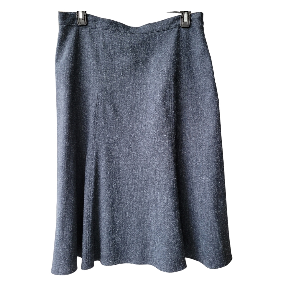 Hiroko Steel-Blue Midi Skirt 6-Panel Flare Angled Waist&Hip Cuts Size 16